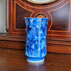 Beautiful Cobalt Blue Asian Painted Tea Cup Vase